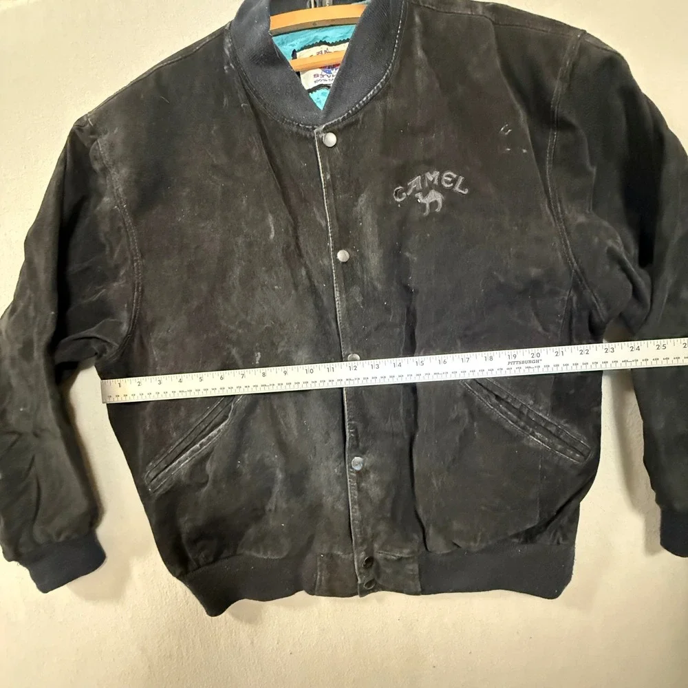 Vintage 90s‎ Camel Black Suede Leather Bomber Jacket Men XL